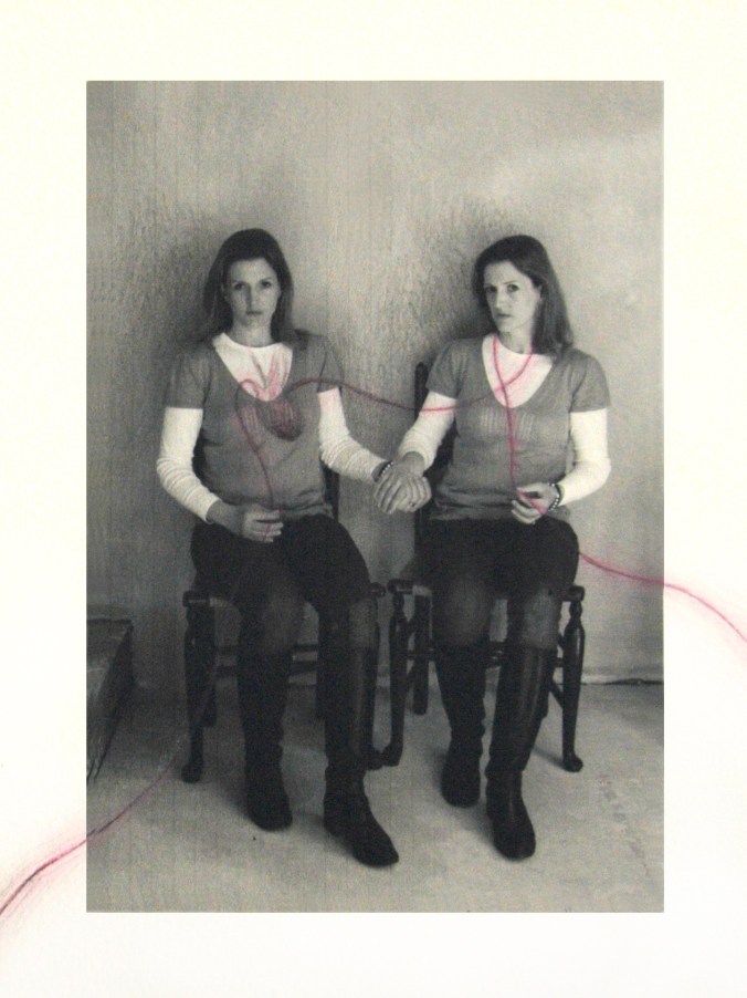 The Two Claires - After Frida (mixed media)