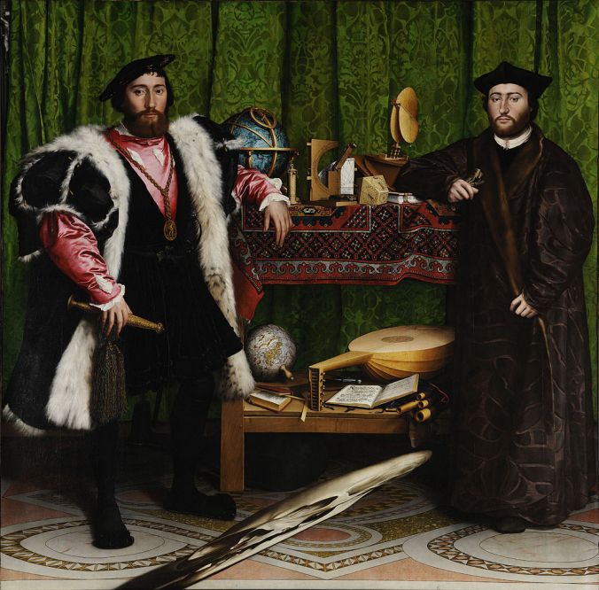 The French Ambassadors by Hans Holbein the Younger c. 1533. Oil on wood, 207 x 210 cm. The National Gallery, London