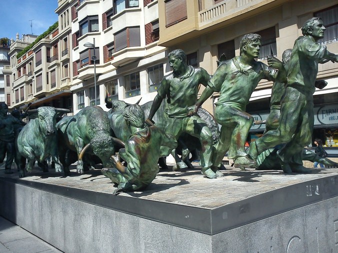 Bull-run monument in Pamplona
