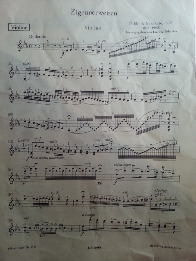 My crumpled violin score of Zigeunerweisen (rescued from the clutches of my youngest)