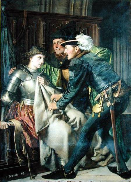 Joan of Arc Insulted in Prison, c. 1866 (oil on canvas) by Patrois, Isidore (1811-84) Musee des Beaux-Arts, France Giraudon French, out of copyright