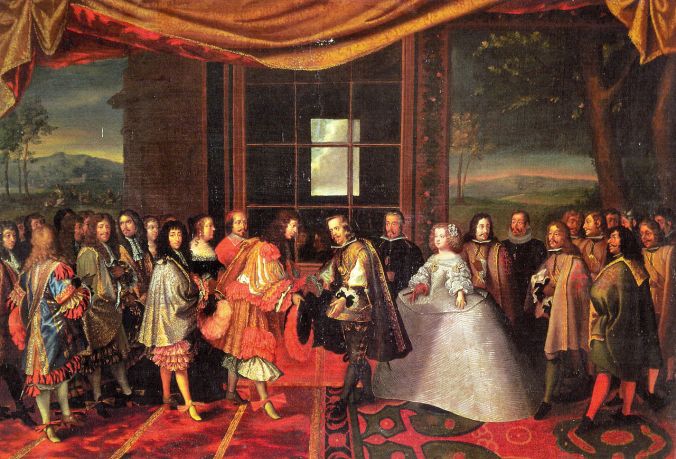 Maria Theresa is handed over to the French and her husband Louis XIV by proxy on the Isle of Pheasants in June 1660