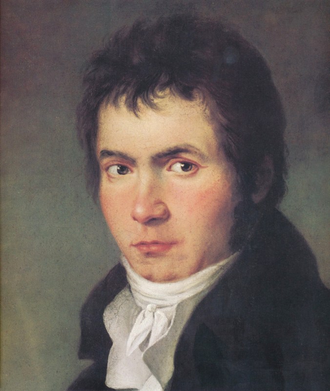 Detail of the 1804-05 portrait of Beethoven by JW Maher, painted at the time Beethoven was writing his fifth symphony.