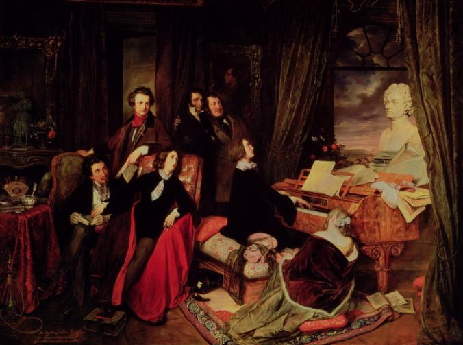 Liszt at the Piano by Biedermeier painter Josef Danhauser, c. 1840